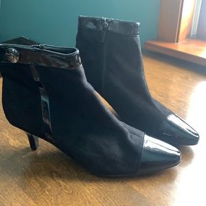 IMPO Black Faux Suede & Patent Leather Ankle Booties